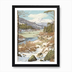 Vintage Winter Illustration Snowdonia National Park United Kingdom 2 Art Print