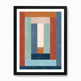 Geometric Painting in Terracotta and Blue No.1 Art Print