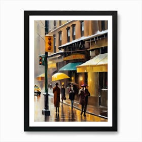 New York City, rain falling, city cafes, passing by, winter, vintage oil colors.8 Art Print