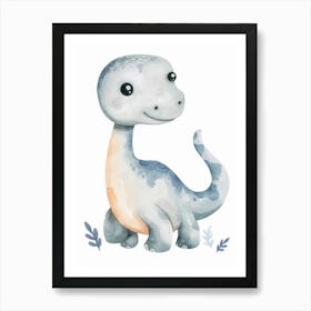 Sweet Brontosaurus Dinosaur Watercolour 1 Art Print