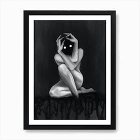 Hidding Own Shadow Black & White Painting Demon Art Print
