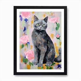 A Chartreux Cat Painting, Impressionist Painting 4 Art Print