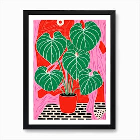 Pink And Red Plant Illustration Swiss Cheese Plant 4 Art Print