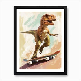 Mustard Tones Dinosaur On A Skateboard 2 Art Print