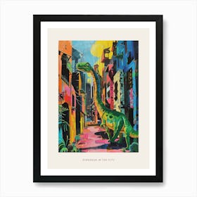 Colourful Dinosaur Cityscape Painting 4 Poster Art Print