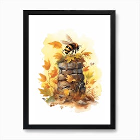 Brown Belted Bumble Bee Beehive Watercolour Illustration 1 Art Print