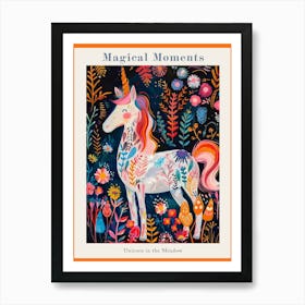 Floral Folky Unicorn In The Meadow 1 Poster Art Print