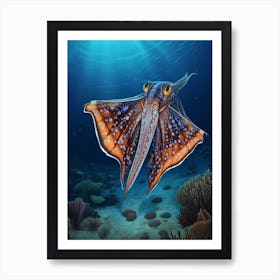 Blanket Octopus Detailed Illustration 9 Art Print