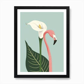 Chilean Flamingo Calla Lily Minimalist Illustration 3 Art Print