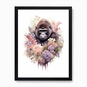 Gorilla Art With Flowers Watercolour Nursery 11 Art Print