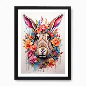 Rabbit Head In Flowers Art Print