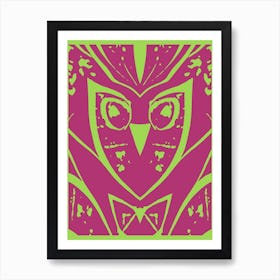 Abstract Owl Pink And Lime Green 1 Art Print