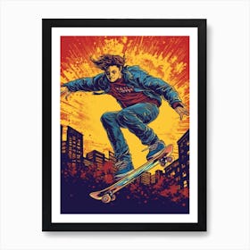 Skateboarding In Philadelphia, United States Comic Style 2 Art Print