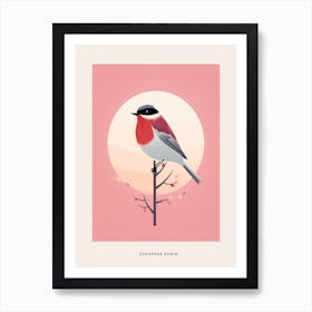 Minimalist European Robin 2 Bird Poster Art Print