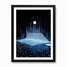 Abstract Cyber Concept Retro Futuristic Geometric Shapes Dots And Lines Creating A Digital Wave I (3) Art Print