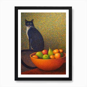 Paradise With A Cat 1 Pointillism Style Art Print