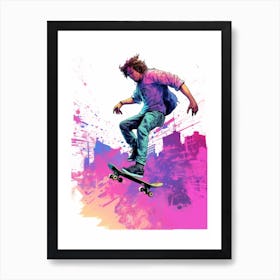 Skateboarding In Lyon, France Gradient Illustration 1 Art Print