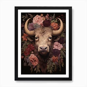American Bison With Rustic Flowers 1 Art Print