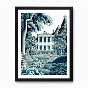 Gardens Of The Royal Palace Of Caserta, 1, Italy Linocut Black And White Vintage Art Print