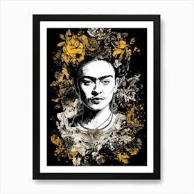 Frida  black and white portrait Art Print