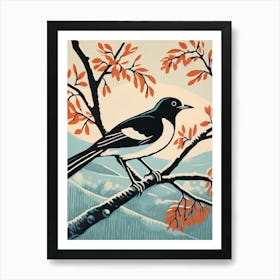 Vintage Bird Linocut Magpie 8 Art Print