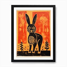 Rabbit, Woodblock Animal  Drawing 2 Art Print