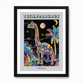 Pattern Neon Dinosaur Poster Art Print