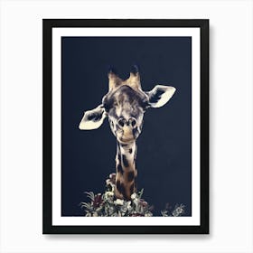 Giraffe With Flowers Art Print