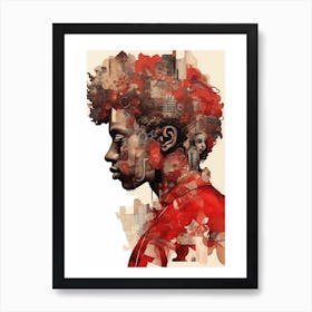 Afro Collage Portrait Red  Art Print