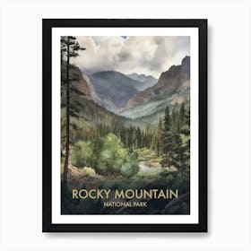 Rocky Mountain National Park Watercolour Vintage Travel Poster 3 Art Print