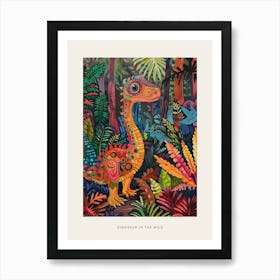 Colourful Dinosaur In The Leaves 2 Poster Art Print