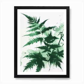 Green Ink Painting Of A Japanese Tassel Fern 3 Art Print