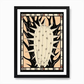 B&W Cactus Illustration Crown Of Thorns 1 Art Print