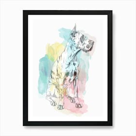 Pastel Great Dane Dog Watercolour Line Illustration 2 Art Print