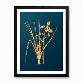 Vintage Slime Lily Botanical in Gold on Teal Blue n.0302 Art Print
