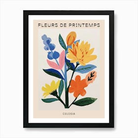 Spring Floral French Poster  Celosia 2 Affiche