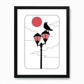 Crow On Lamppost Art Print