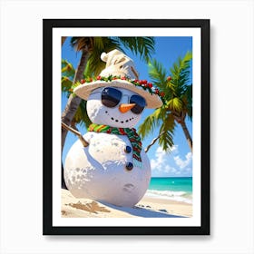 Snowman On The Beach 3 Art Print