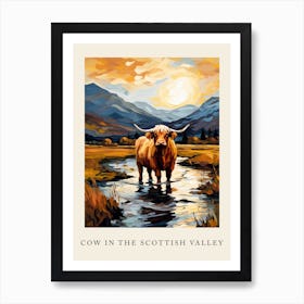Brushstroke Impressionism Style Painting Of A Highland Cow In The Scottish Valley Poster Art Print