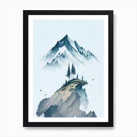Mountain And Forest In Minimalist Watercolor Vertical Composition 67 Art Print