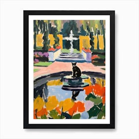 Painting Of A Cat In Versailles Gardens, France In The Style Of Matisse 03 Art Print