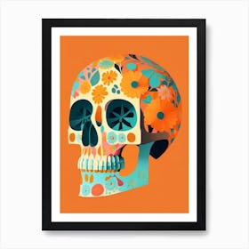 Skull With Floral Patterns Orange Paul Klee Art Print