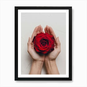 Red Rose In Hands Art Print