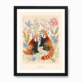 Folksy Floral Animal Drawing Red Panda 4 Poster Art Print