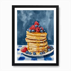 Pancakes Blue Checkerboard 4 Art Print