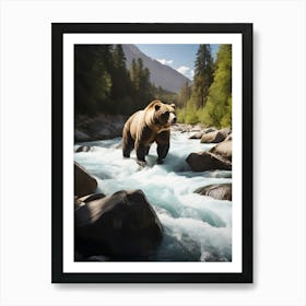 Grizzly Bear Crossing River Art Print