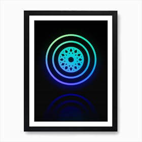 Neon Blue and Green Abstract Geometric Glyph on Black n.0106 Art Print
