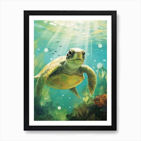 Green Turtle In Ocean Art Print