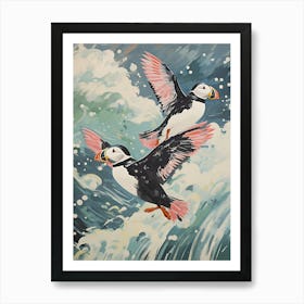 Vintage Japanese Inspired Bird Print Puffin 3 Art Print