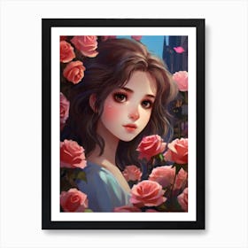 Girl With Roses Art Print